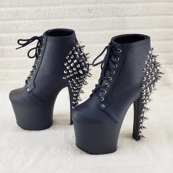 Spikes & Studs High Heel Platform Punk Rock Ankle Boots Fearless - Picture 8 of 11